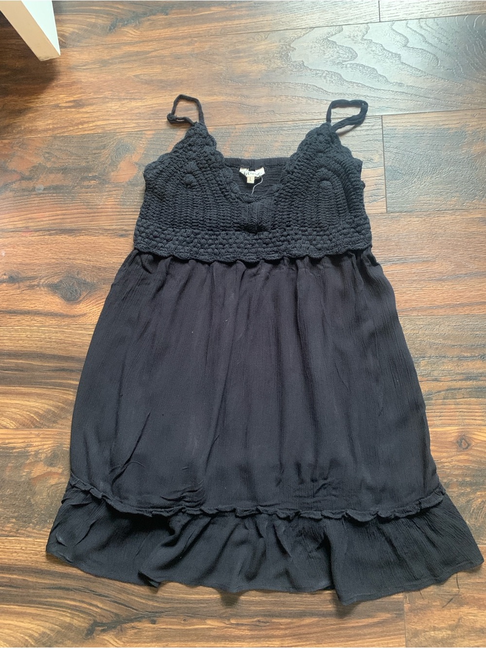 Black Crochet Bodice Spaghetti Strap Dress